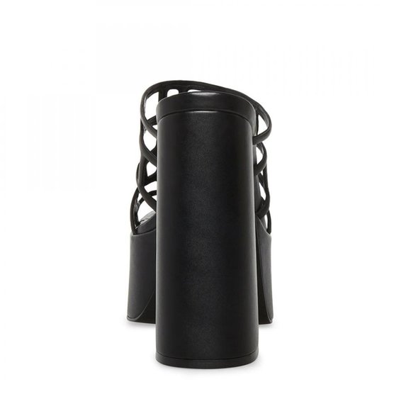 NWOB Steve Madden Black Leather Audrey Platform Heel Sandals - Picture 5 of 5